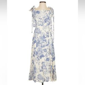 Reformation Blue Floral Long Sleeve Dress